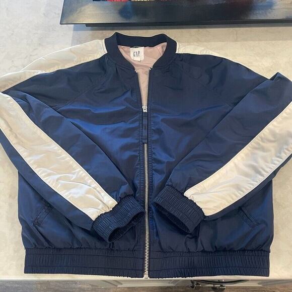 Gap Women's Varsity Bomber Jacket Size Small Navy White Long Sleeve - Picture 1 of 12